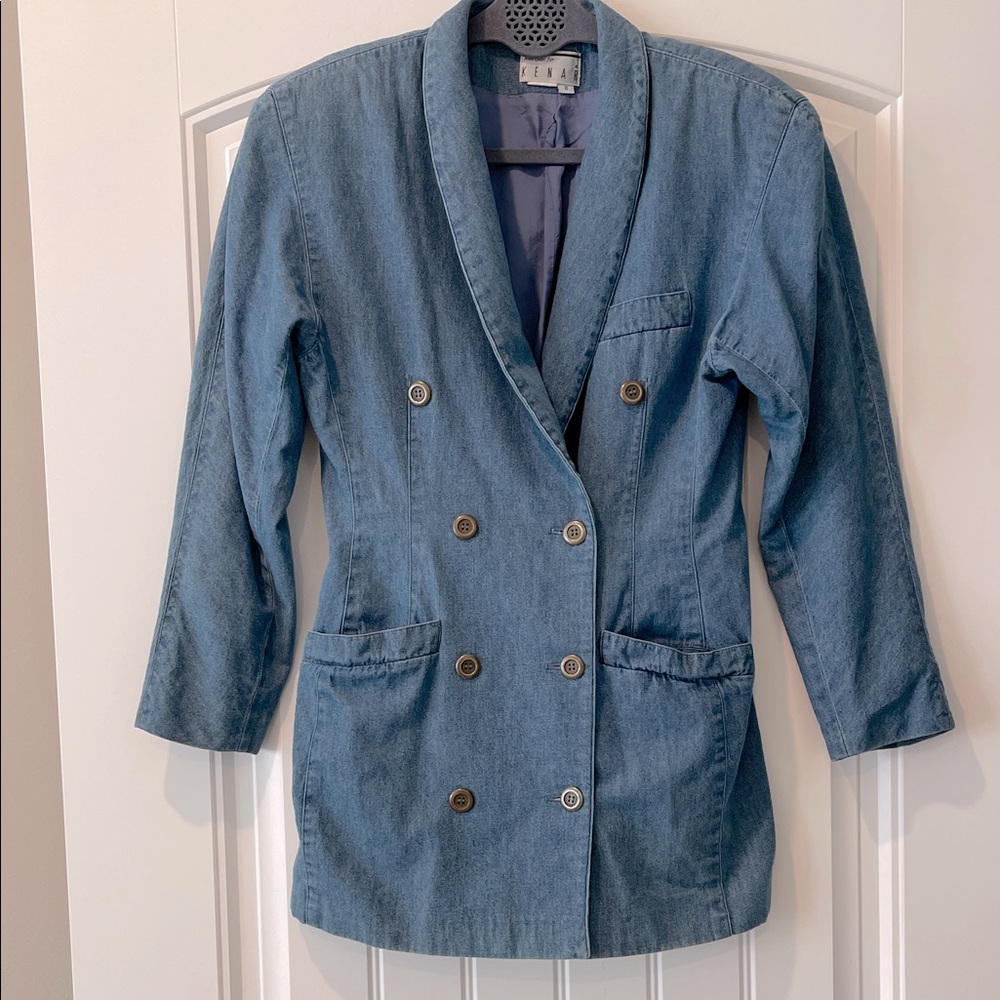 Ann‎ Tjian Kenar Vintage 80's Denim Jean Double Breasted Jacket Blazer 8